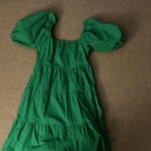 Vibrant Green Puff Sleeve Kids Dress